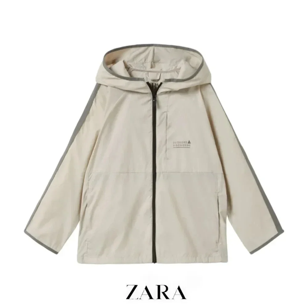 ZARA Boys Stone Hooded Windbreaker Jacket NWT Sizes 9 12